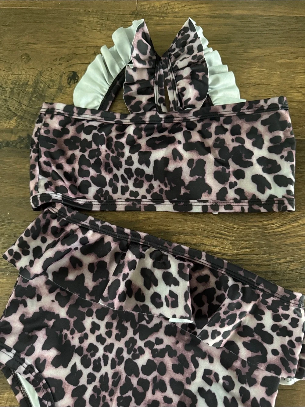 Brown Leopard Print Ruffled high waisted Two-Piece Swimsuit 5t
